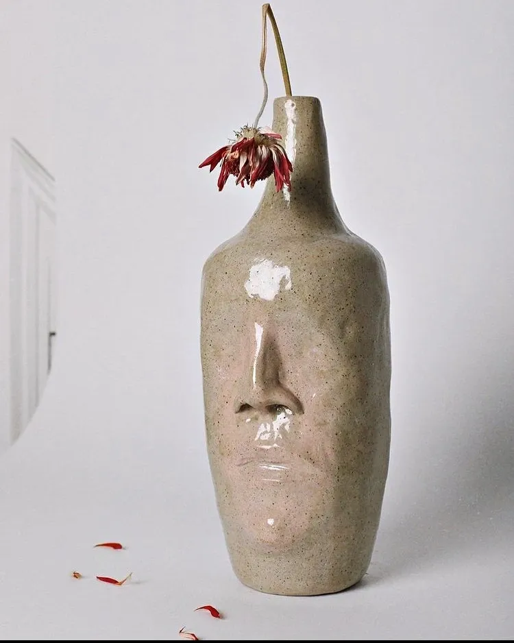 Handmade Clay Scuptural Face Vase